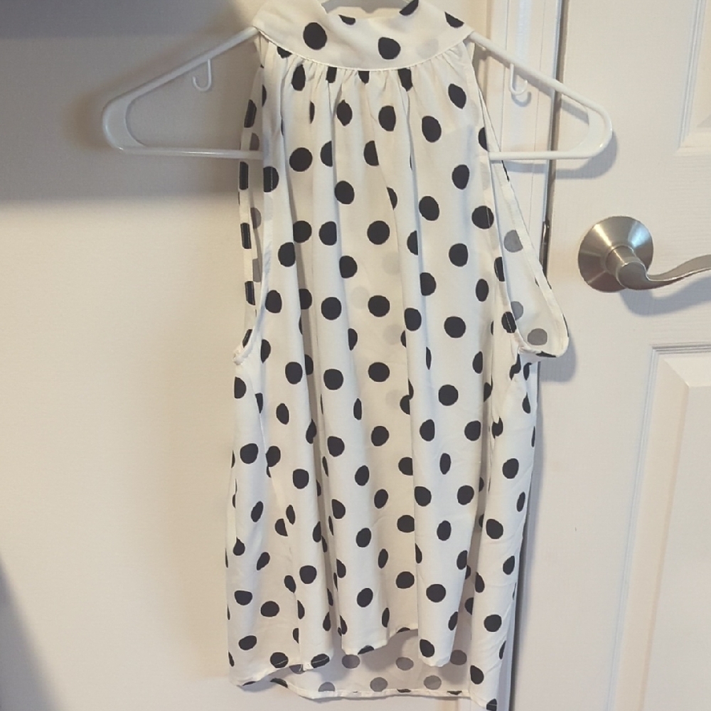Polka Dot Sleeveless Bow Blouse